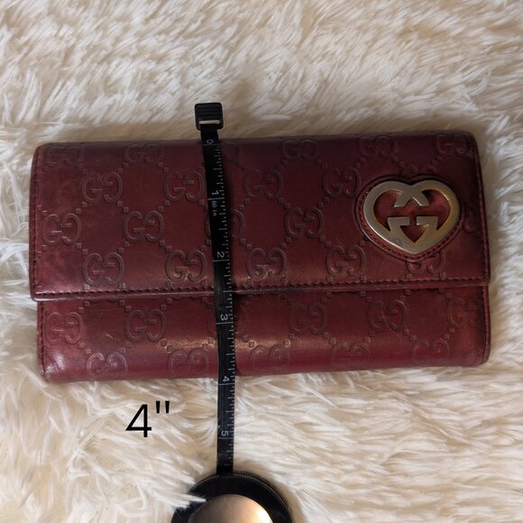 Gucci, Guccissima Leather Long Wallet with Interlocking Heart Logo, Dark Red - Picture 13 of 14